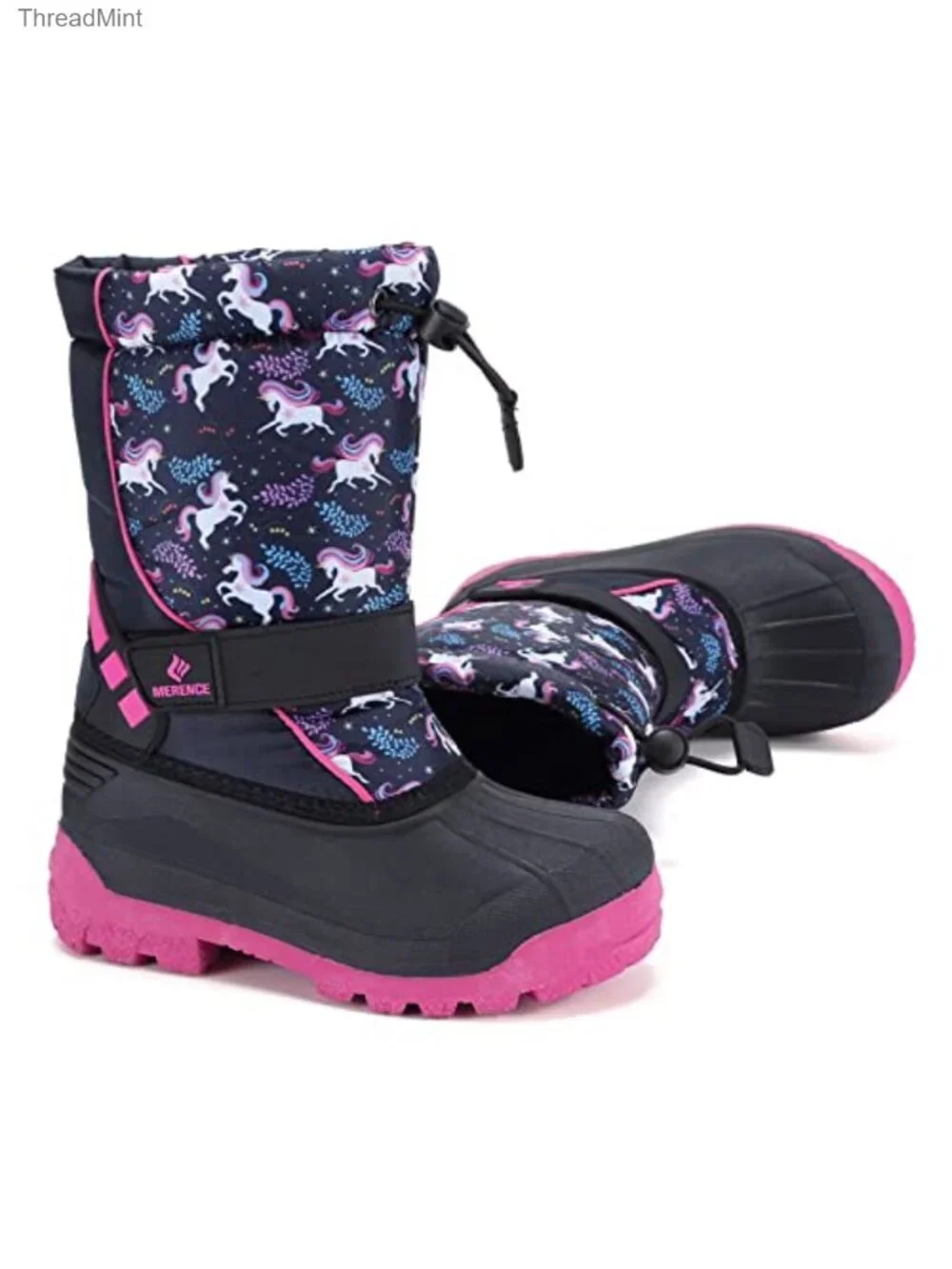 Kids Waterproof Snow Boots Fur Lined Bungee Closure Non-Slip Rubber Sole Winter
